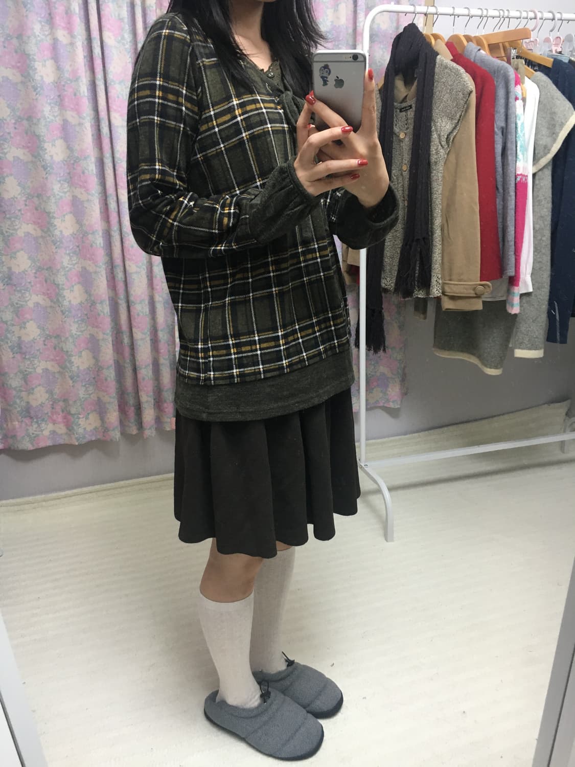 카키 체크 롱 슬리브 상품이미지5