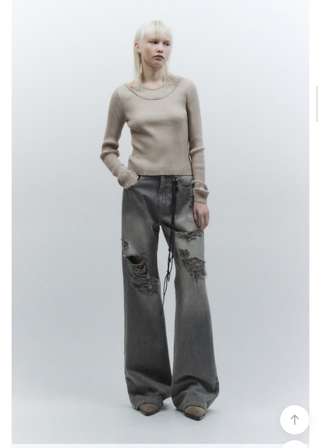 인사일런스우먼 디스트레스드 와이드 데님 차콜 s 상품이미지2