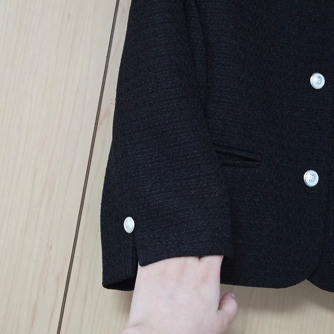 택달린새상품) 미엘 miel 브레스자켓 블랙 노카라 7부 숏 트위드 상품이미지8