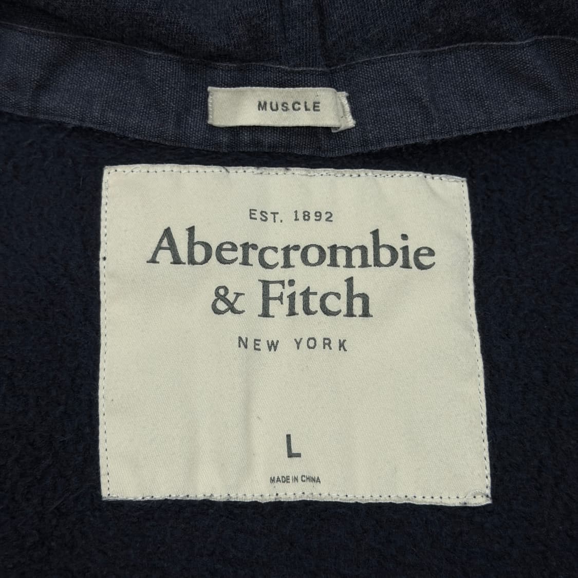 아베크롬비 빈티지 스펠로고 Y2K 기모 후드집업 자켓 네이비 레드 L 상품이미지4