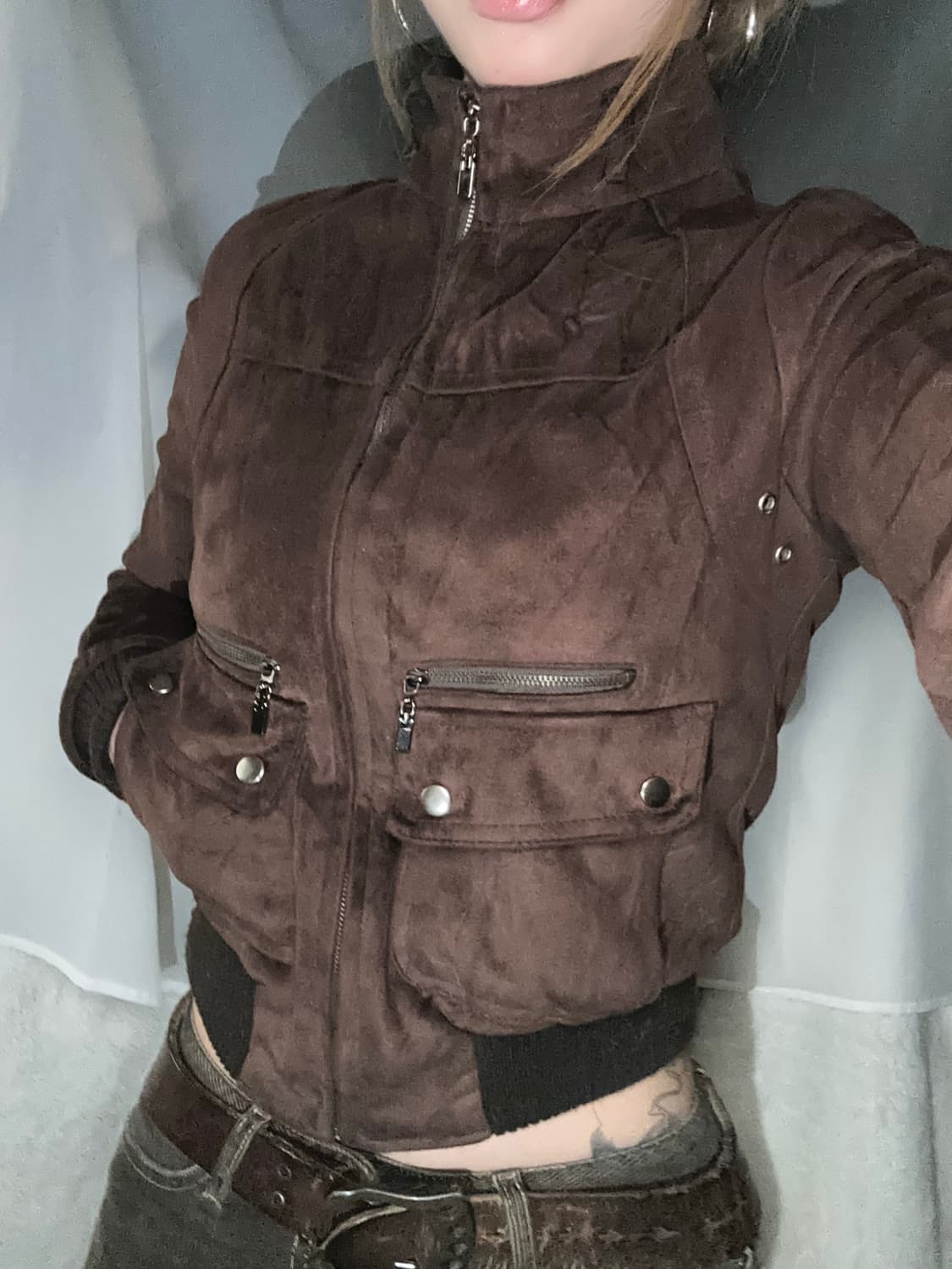 초코 브라운 포켓 지퍼 디테일 자켓 상품이미지4