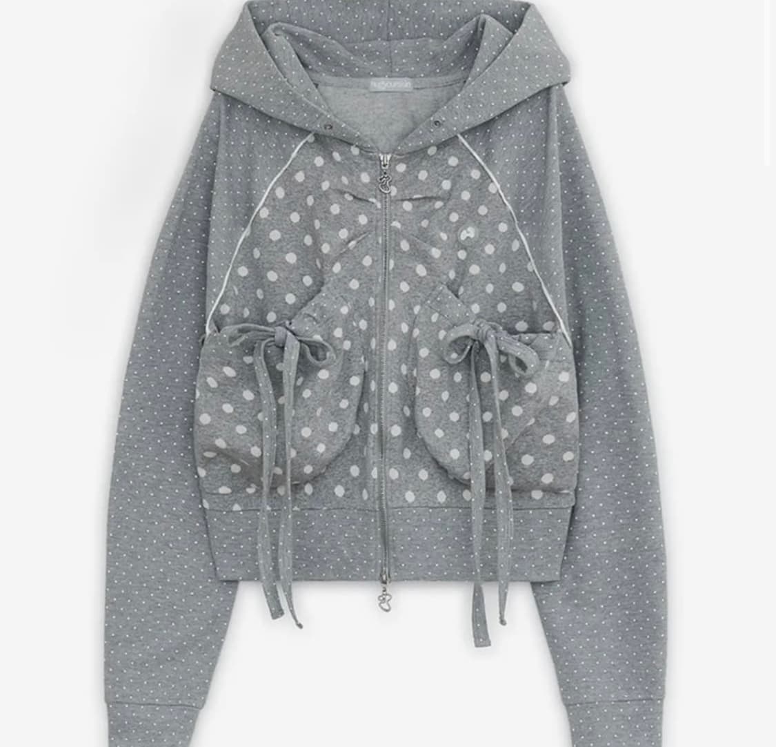 허그유어스킨 도트 빅 포켓 후드집업 그레이 상품이미지1