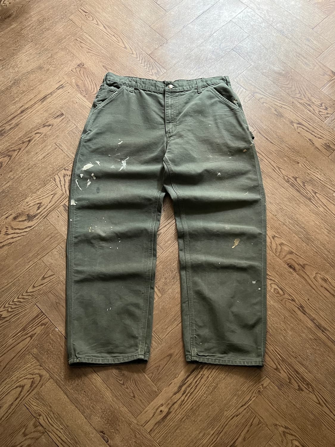 [38]칼하트 USA 빈티지 페인팅 모스그린 싱글니 워크 팬츠 M14 상품이미지1