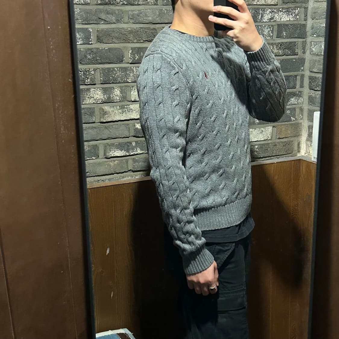 M) 폴로 랄프로렌 케이블 꽈배기 라운드넥 니트 그레이 상품이미지8