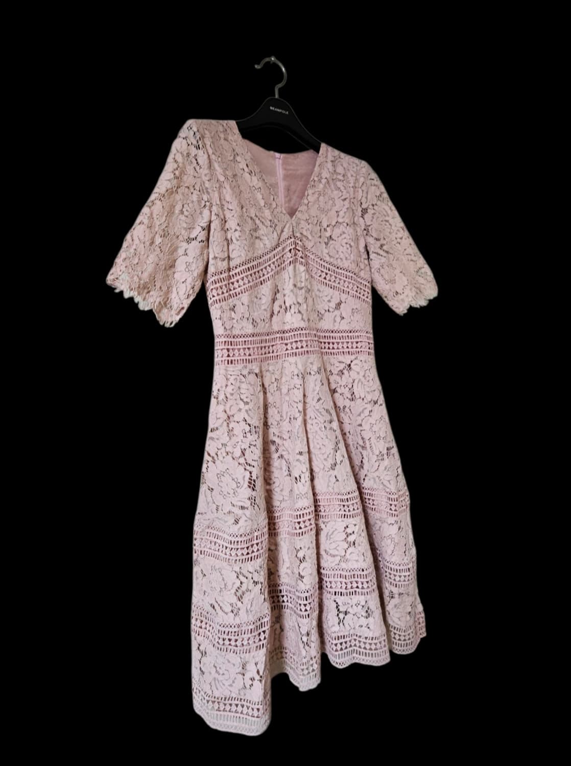 로맨틱 핑크 레이스 자수 브이넥 미디원피스 (반팔) 상품이미지2