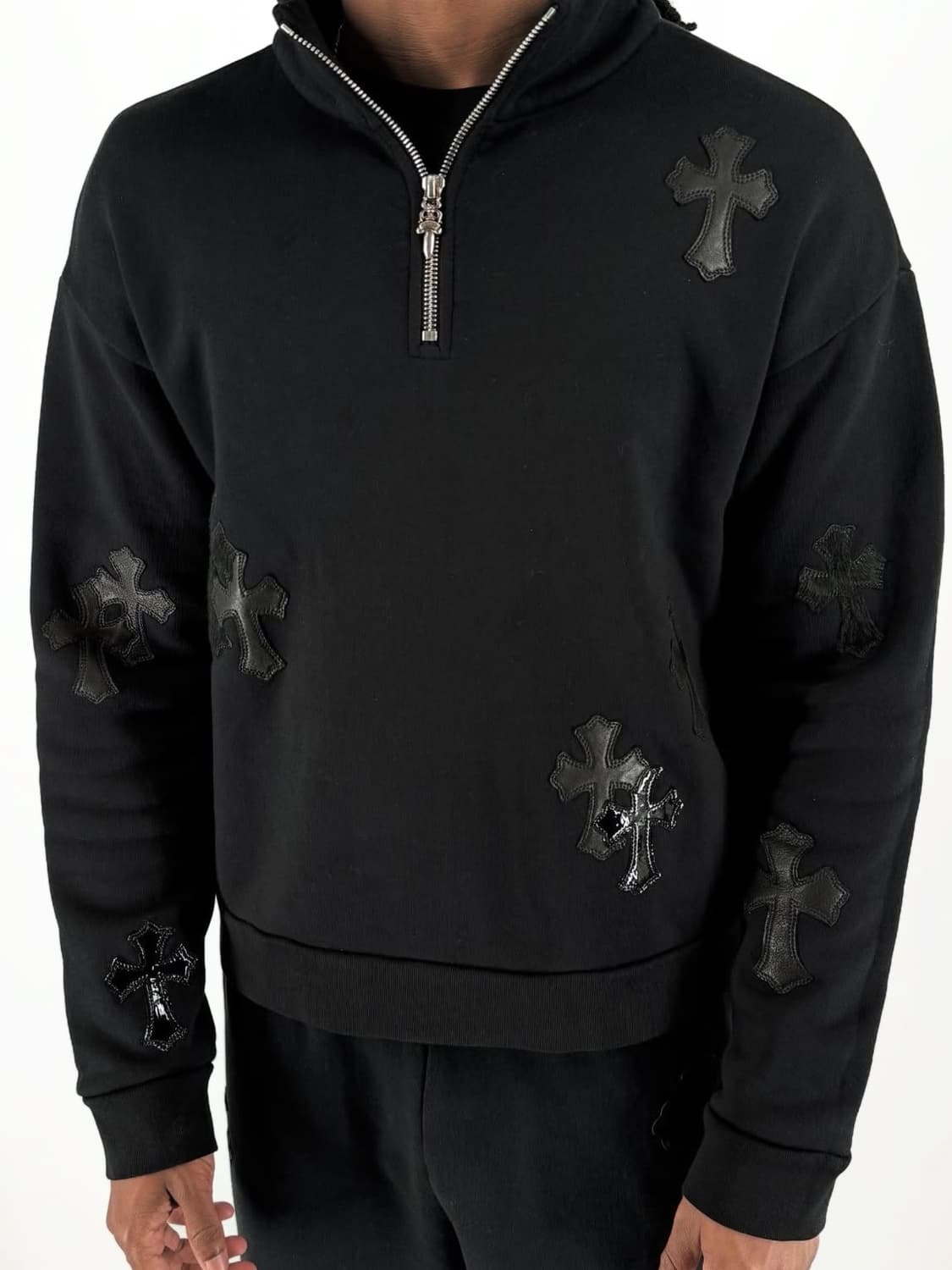 크롬하츠 크로스 레더 패치 하프 집업 상품이미지6