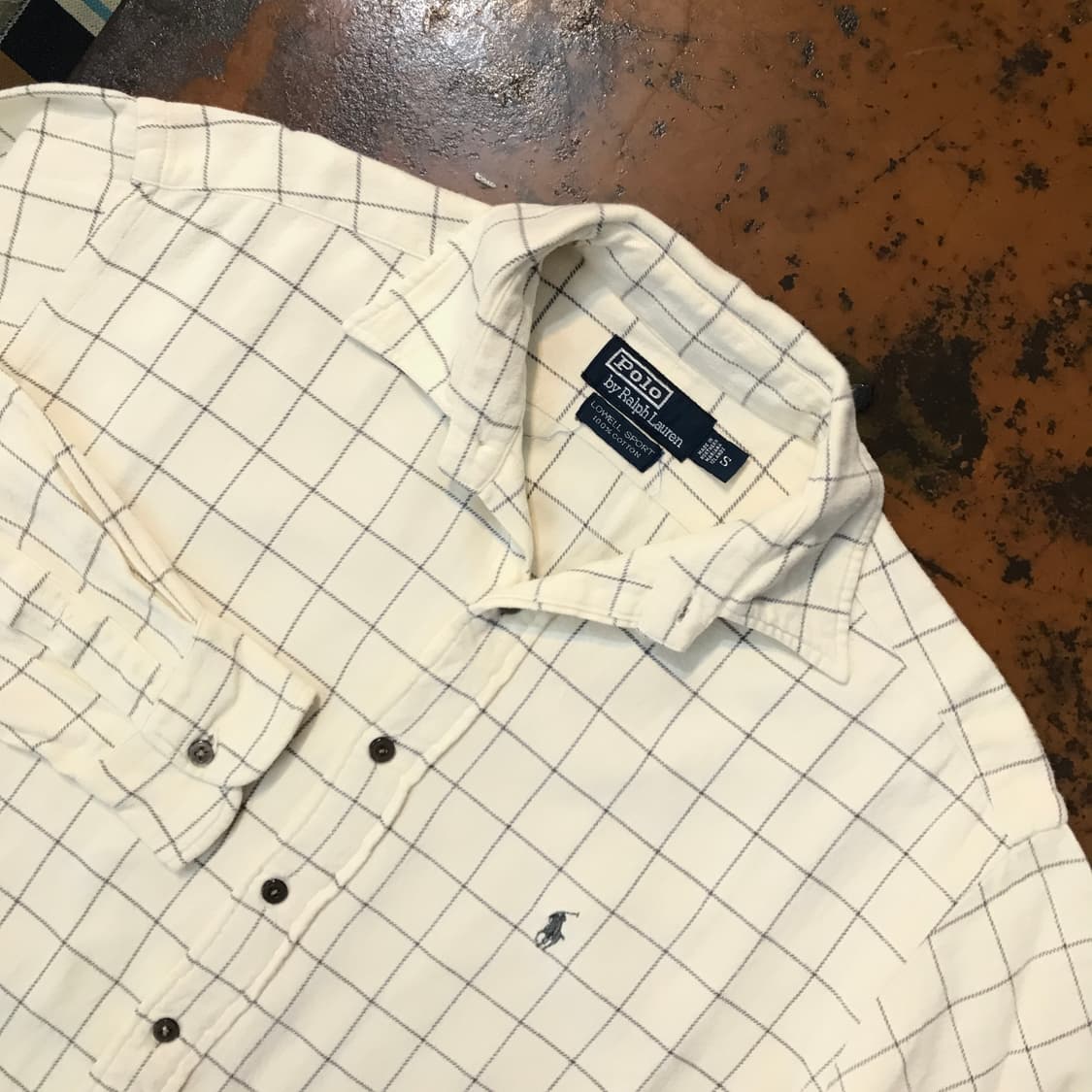 폴로랄프로렌 크림 아이보리 체크 도톰한 코튼 셔츠 남성 105 사이즈 상품이미지3
