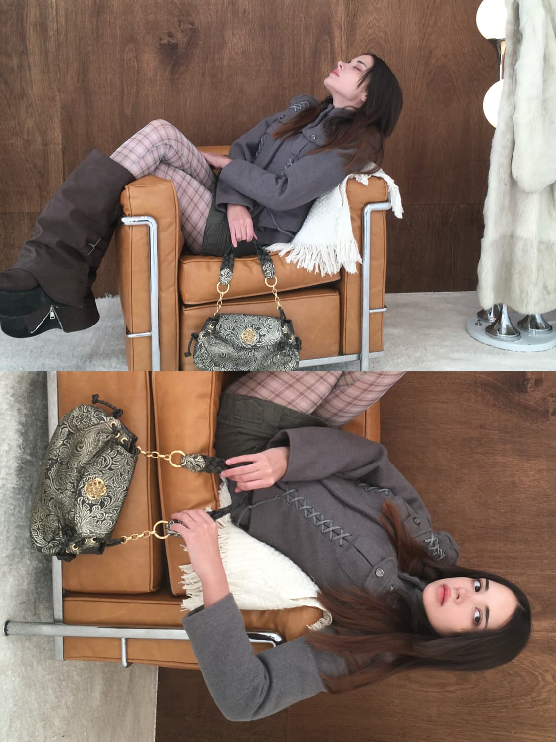 Charcoal vest layered laceup wool jacket 상품이미지6