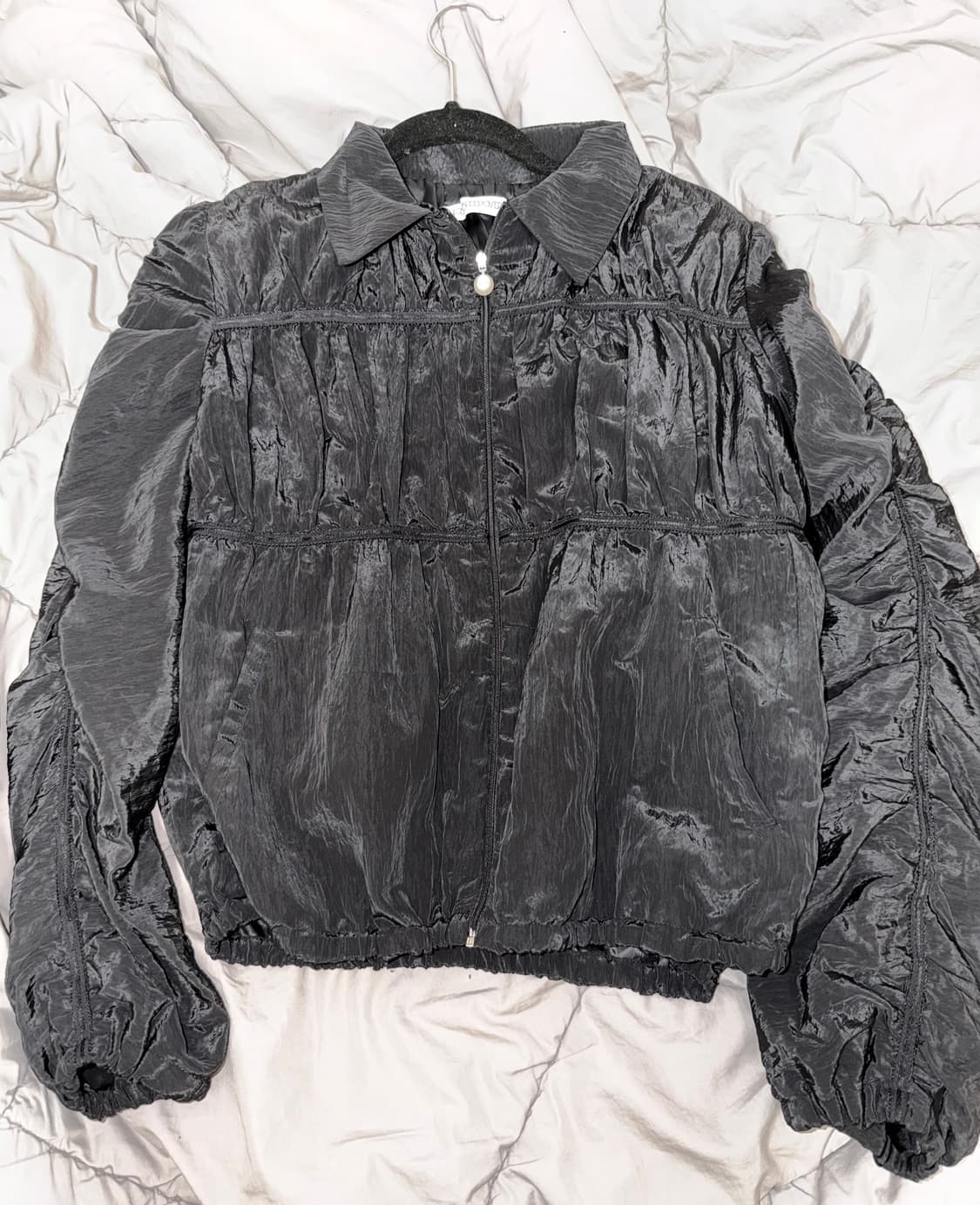 루즈슬립오버 스파클 셔링 펄 자켓 블랙 상품이미지3