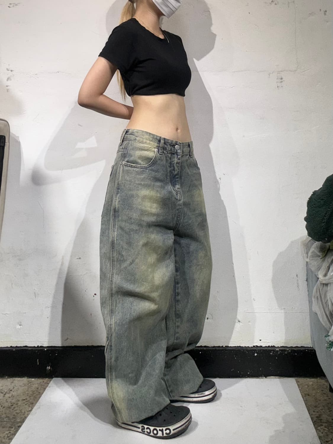 빈티지 중청 워싱 와이드 벌룬 데님 팬츠  상품이미지1