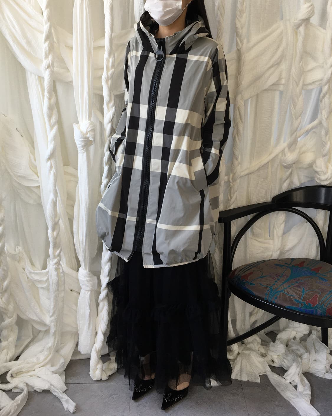 Check pattern balloon fit hood long jack 상품이미지10