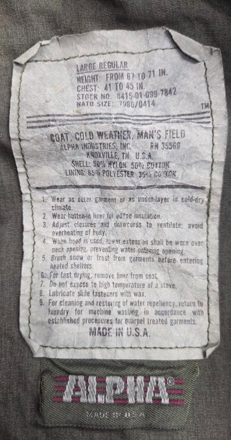 가슴105-115)알파인더스트리 M65 필드자켓 민수용 상품이미지2