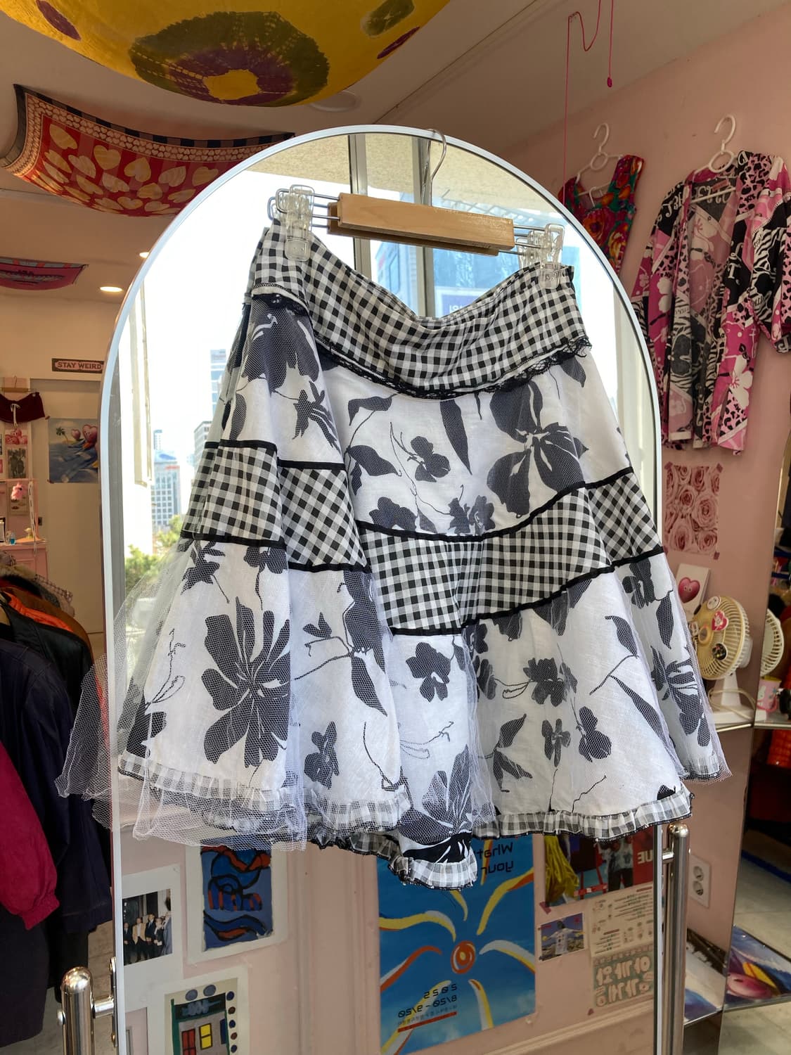 플라워 체크 레이스 스커트 상품이미지1