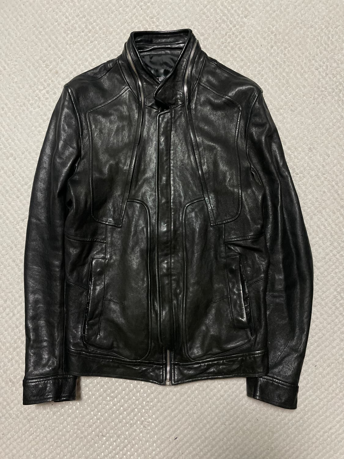 TEMPO HOMME 웨스턴 무드 램스킨 양가죽 지퍼라인 절개 레더  상품이미지1