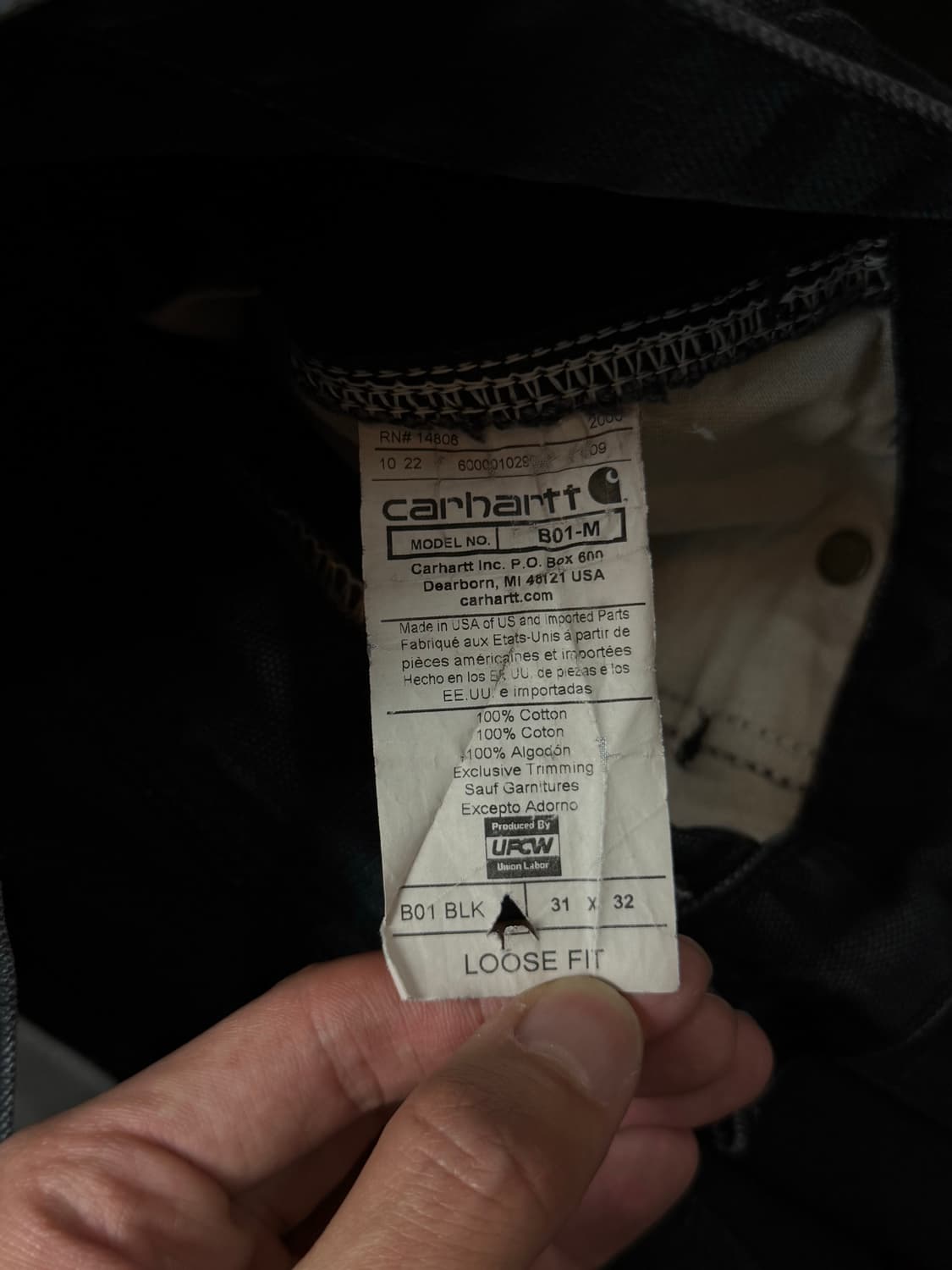 OG USA Made 칼하트 B01 더블니 블랙 칼하트 썩블니 카펜터 상품이미지9