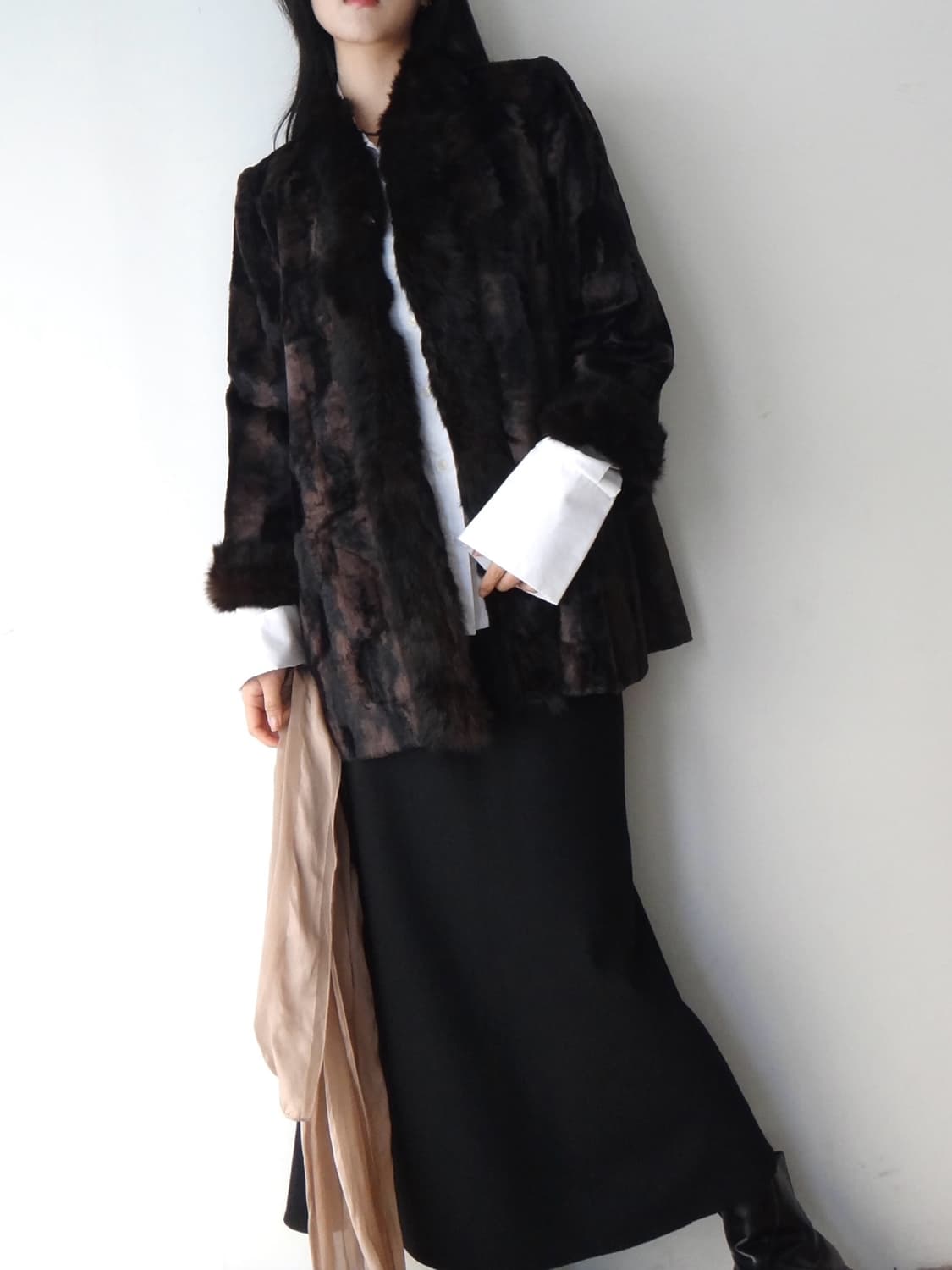 Semi leopard fur detail jacket / brown 상품이미지1