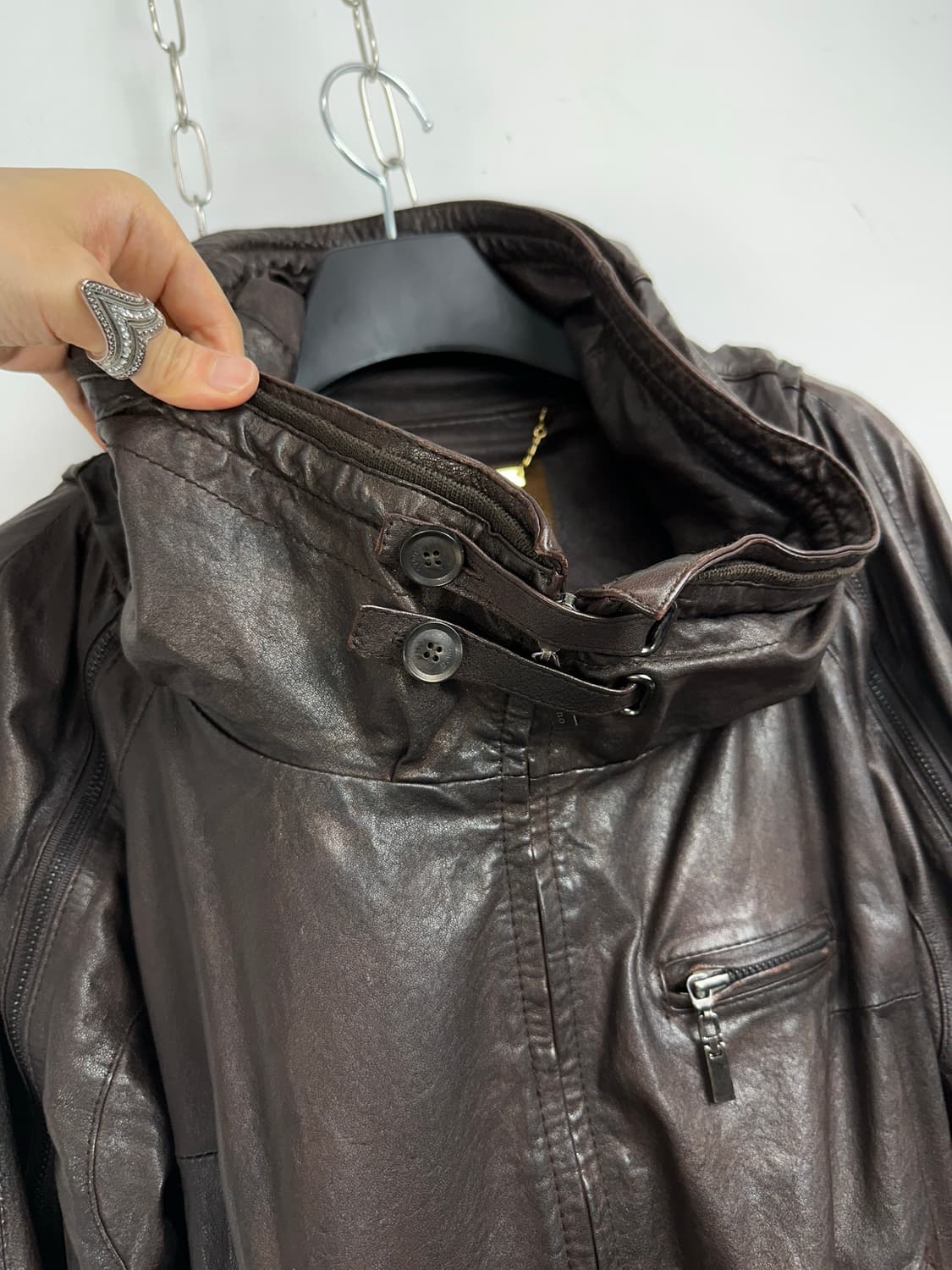 2000s Draped High Neck Lambskin Jacket   상품이미지9