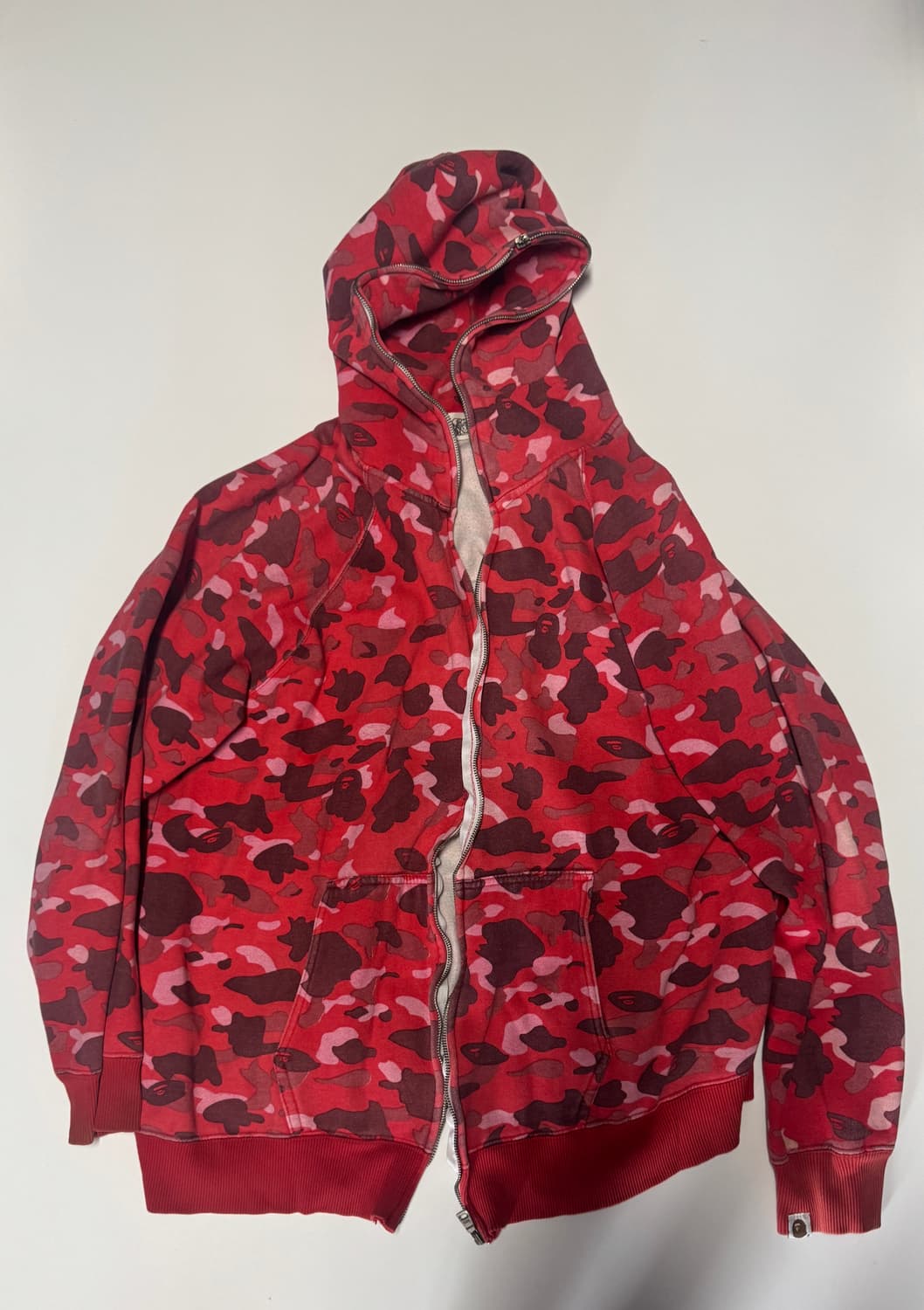 희귀!! 베이프 Bape 올드스쿨 레드 카모 후드집업 XL 지퍼고장 상품이미지1