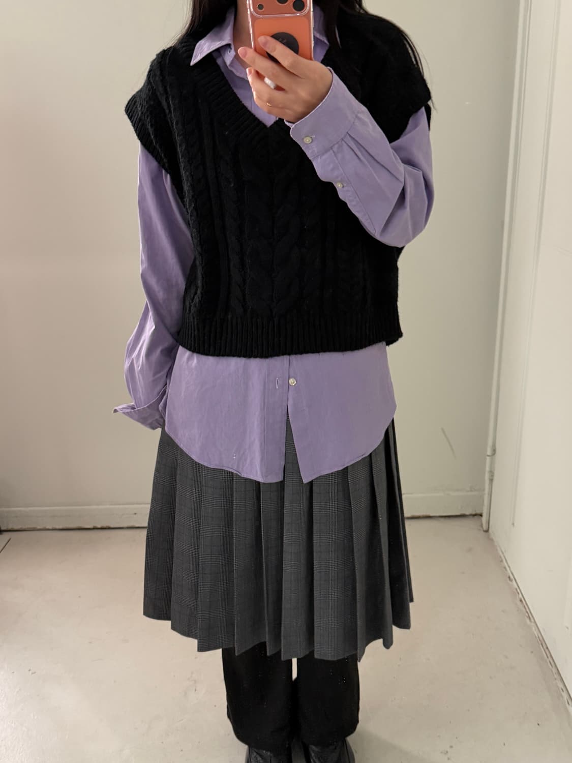 일본빈티지 그레이 체크 핀턱 스커트 (교복) 상품이미지5