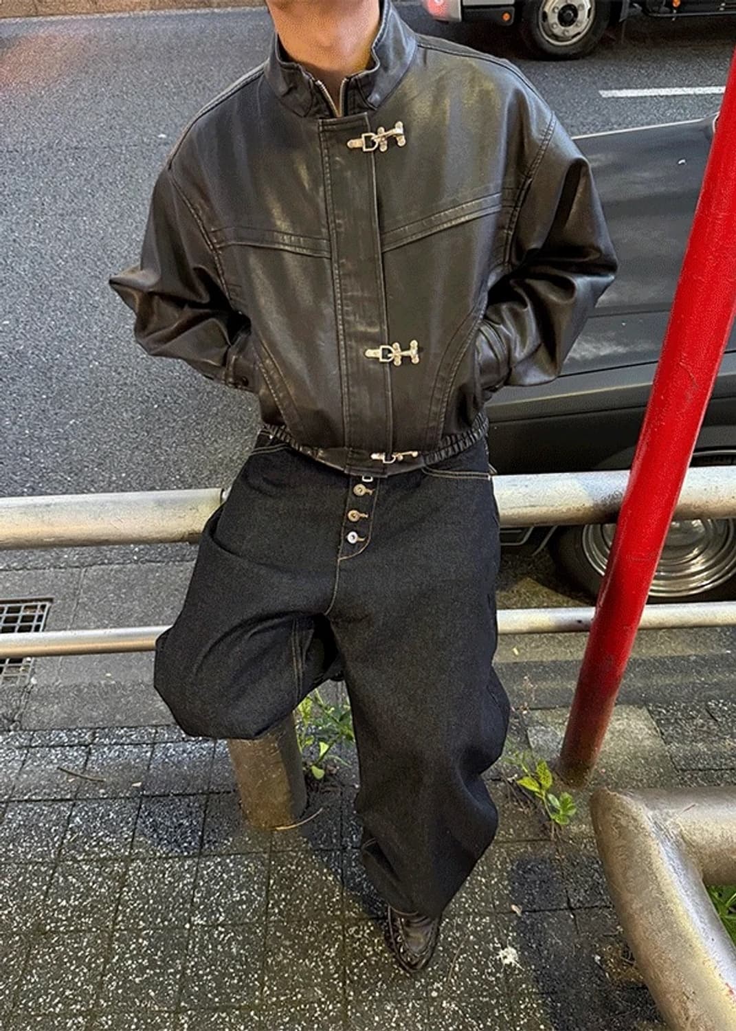 후크 레더 크랙 자켓 상품이미지1