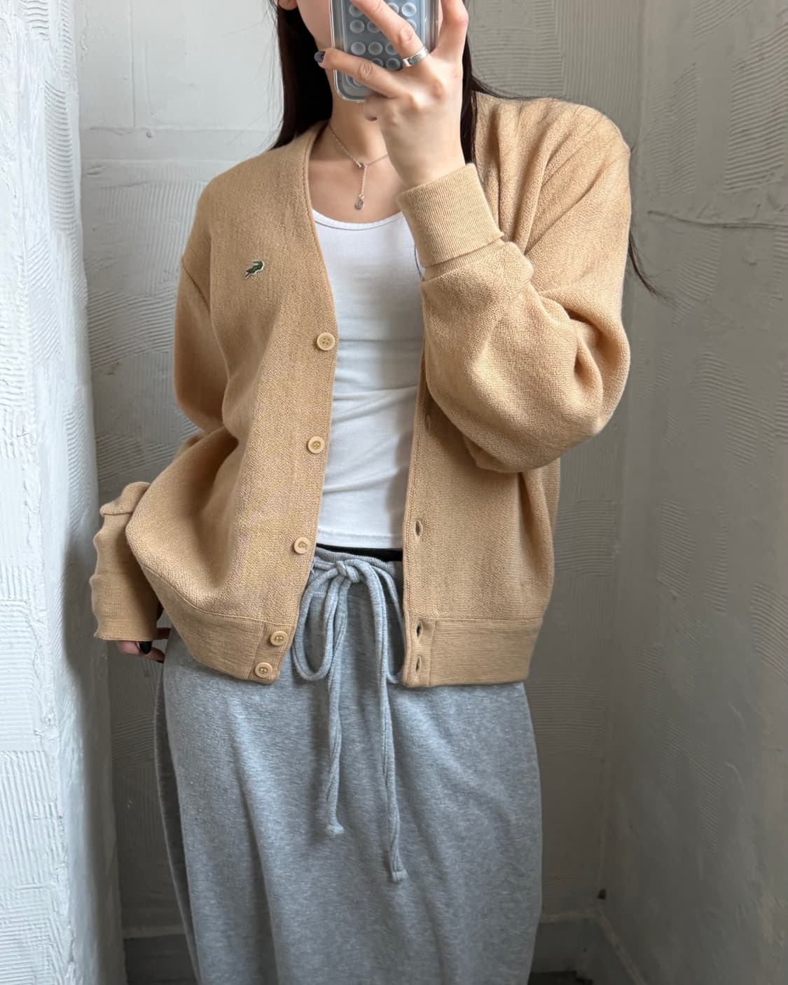 Lacoste 라코스테 베이지 컬러 브이넥 울 가디건 상품이미지2