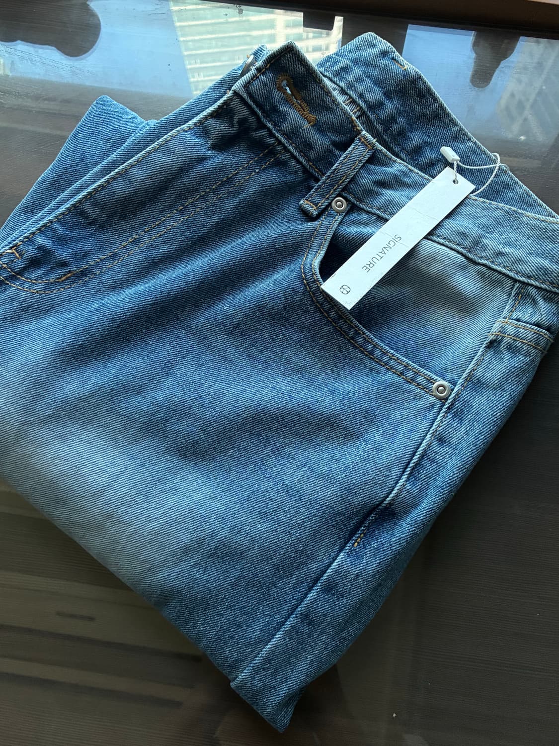 (새상품)(L)시그니처 프론트 워싱 세미와이드핏 데님[라이트인디고] 상품이미지7