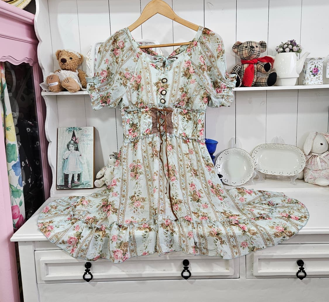 디어리  민트 로즈 플로럴 리본 원피스 상품이미지1