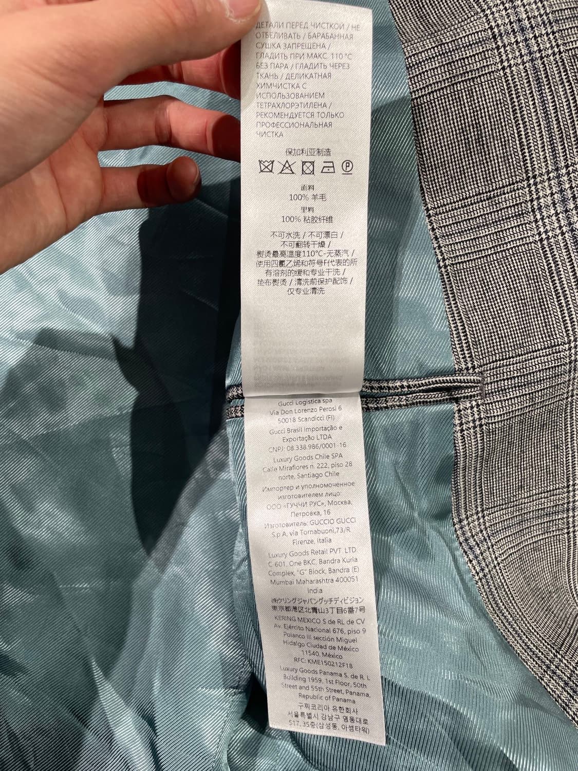 구찌 그레이 티켓 포켓 2B 더블 라나울 체크 블레이저 상품이미지8