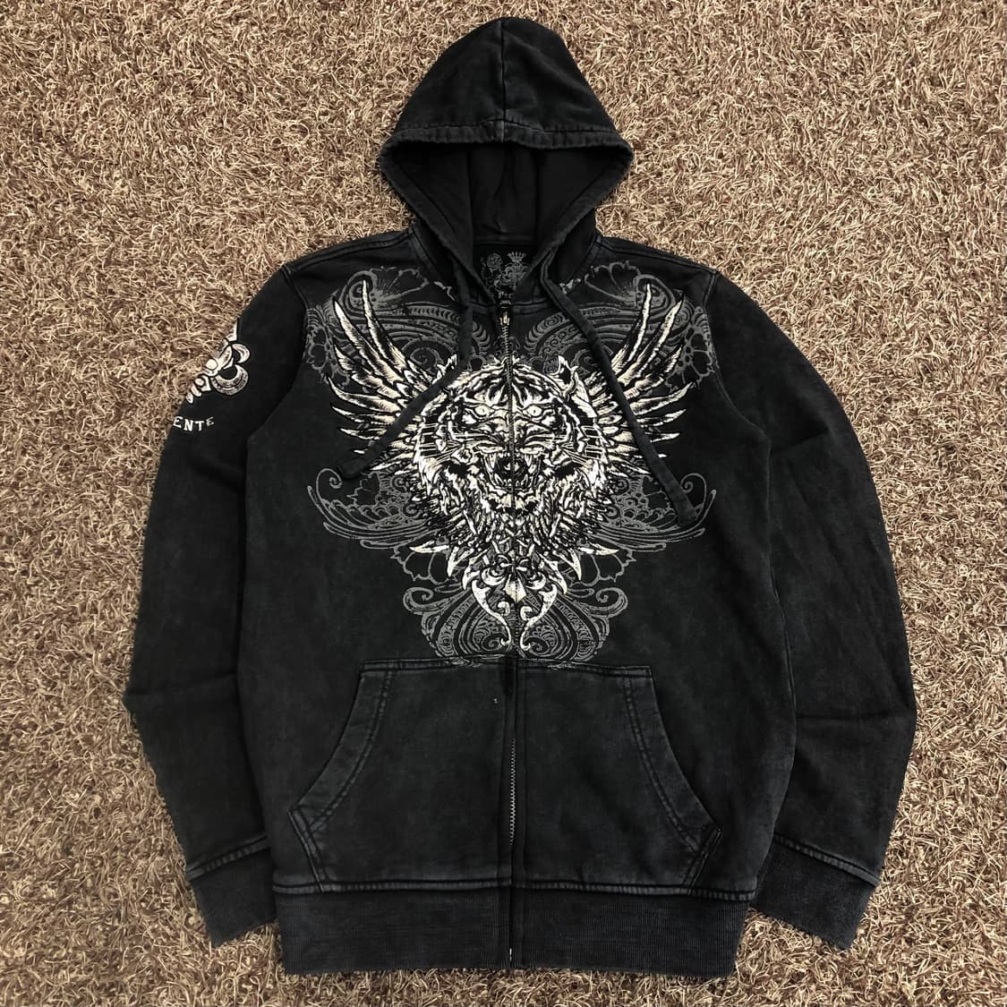 Prepotente 워싱 실버윙 스컬 그래픽 펑크 후드집업 상품이미지2