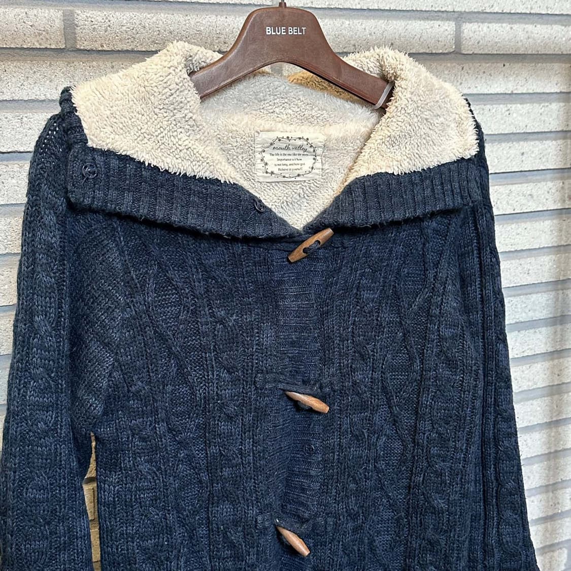 JPN VINTAGE 케이블 니트 가디건 하이넥 투포켓 디테일 네이비 상품이미지4