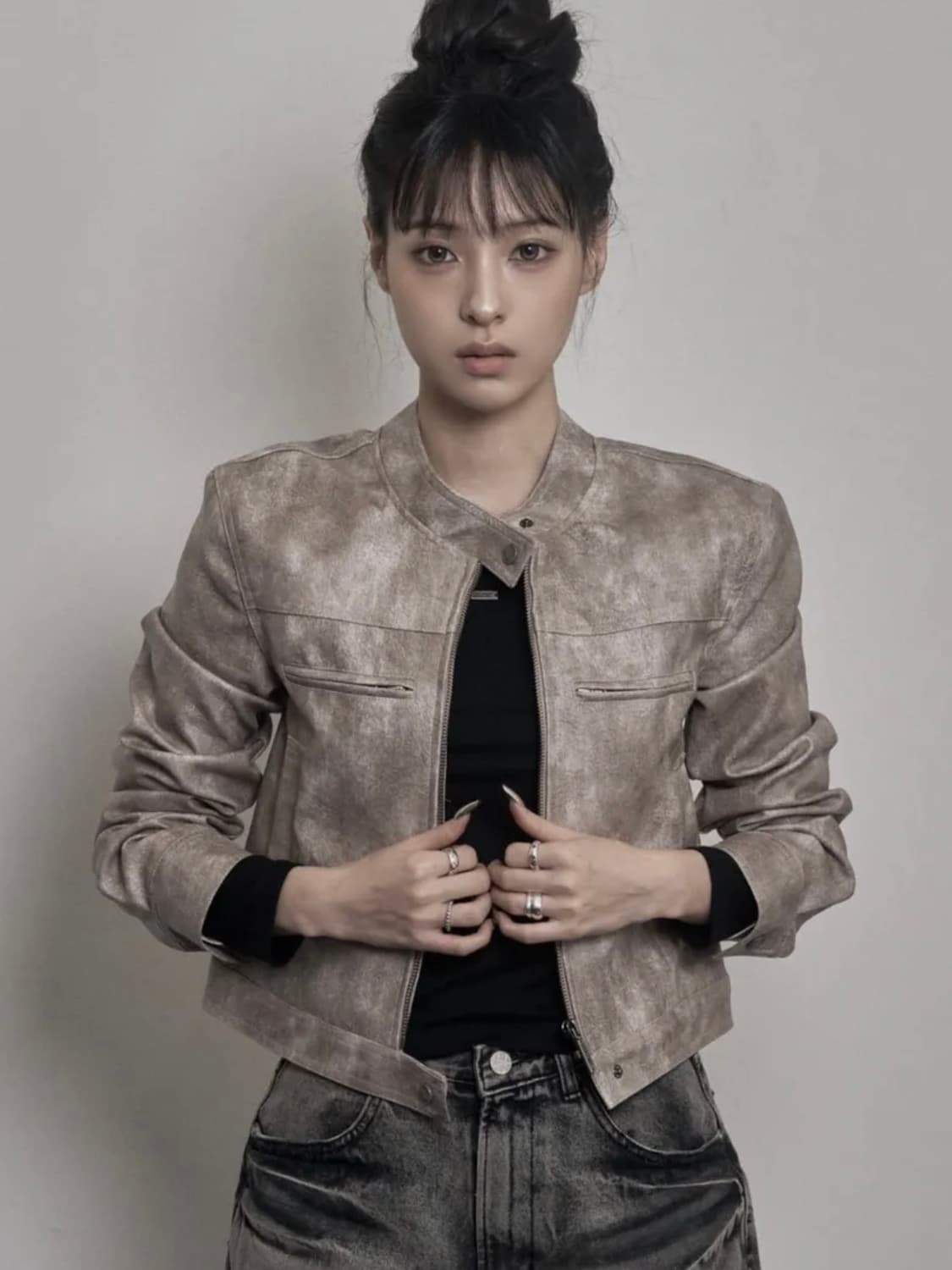 카키포인트 레이싱 레더 자켓 상품이미지2