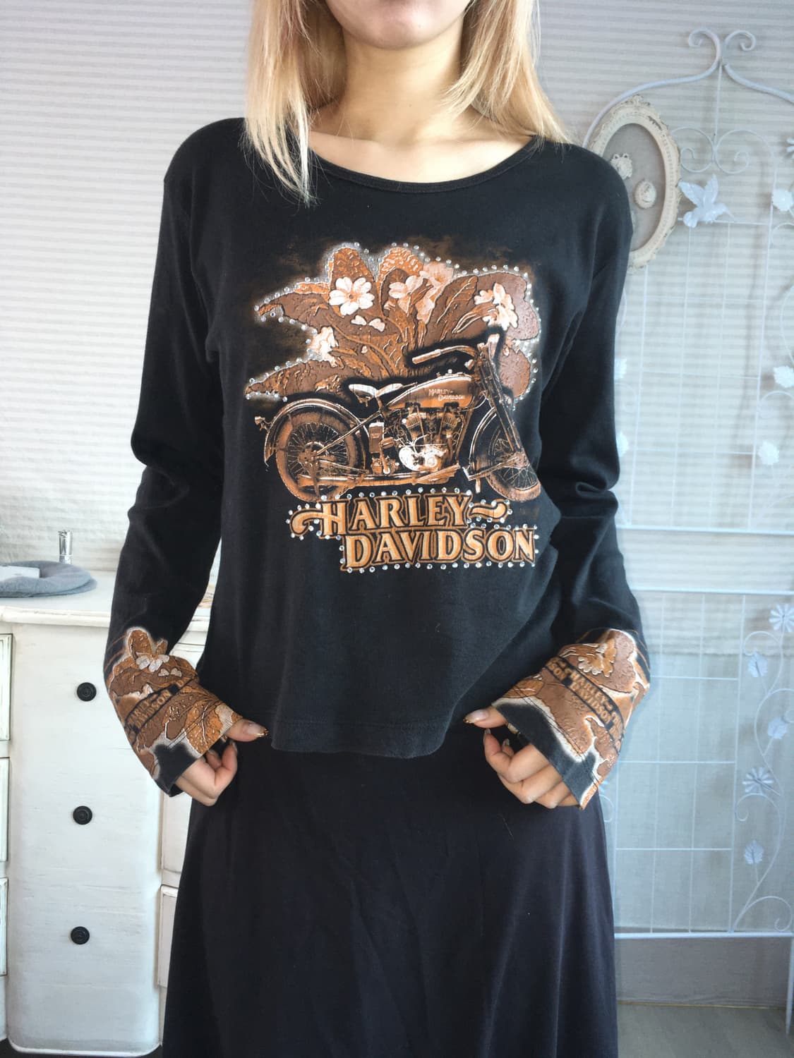 할리데이비슨 오리엔탈 큐빅 셔링 긴팔 티셔츠 상품이미지3