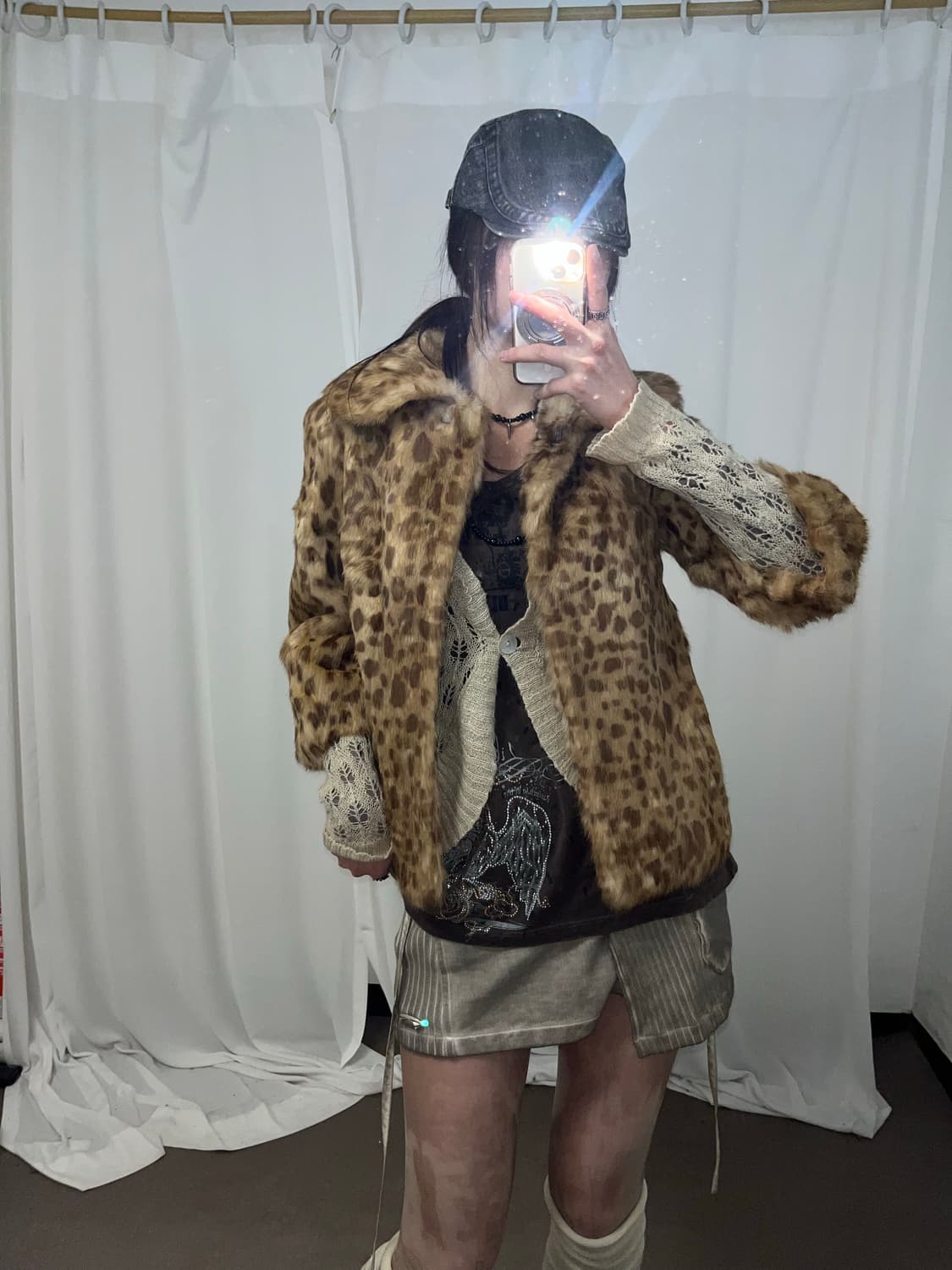 레오파드 패턴 래빗퍼 자켓 상품이미지4