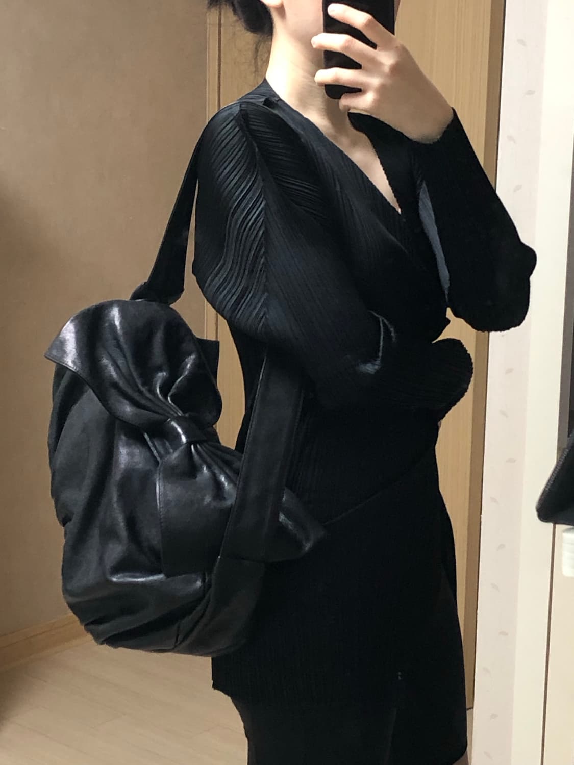 2way 검정 리본 가죽 가방 레더 숄더백 크로스백 상품이미지7