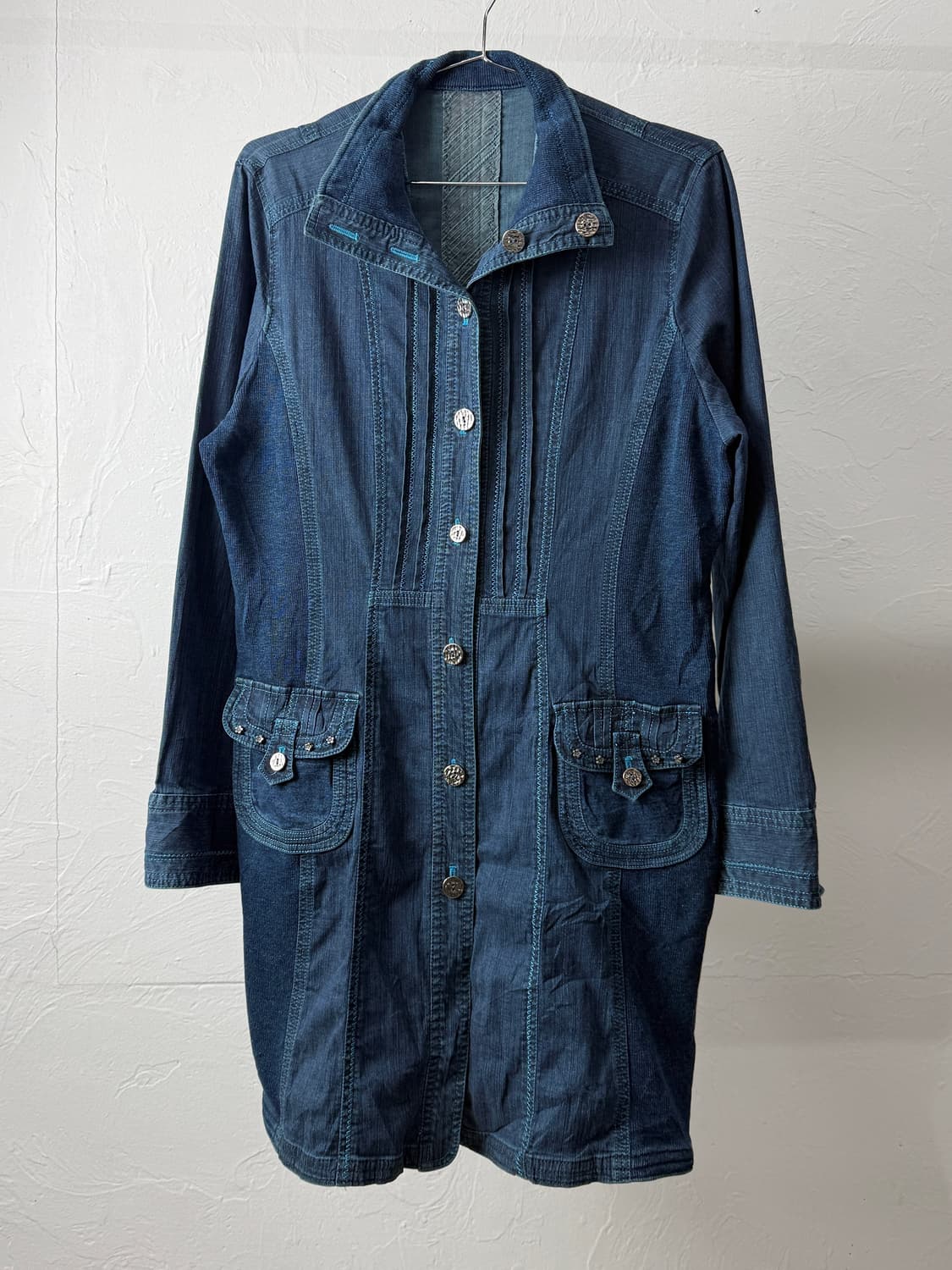 chamoisv 스티치 믹스드 롱 자켓 상품이미지2