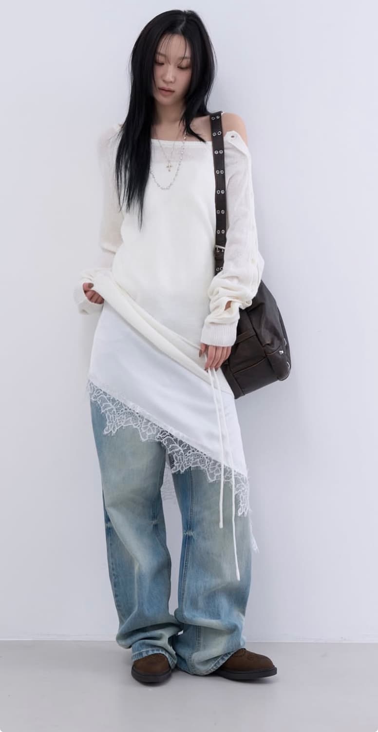LOWEAR 로웨어 satin unbalance lace ops 상품이미지2