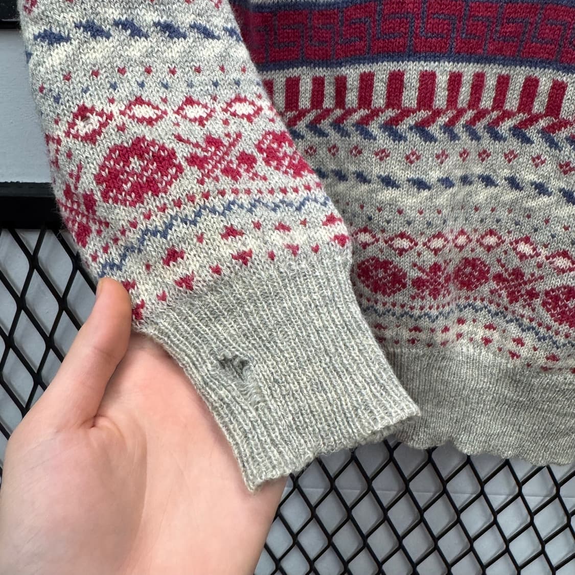 JPN VTG 레드 노드릭 패턴 울 니트 스웨터 아이보리 상품이미지7