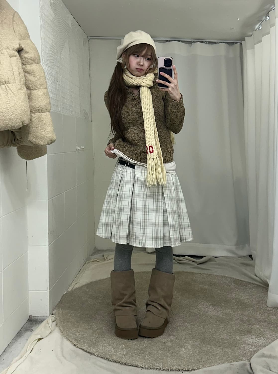 아이보리 베이지 모리걸 하구미 패딩 코디세트 상품이미지3