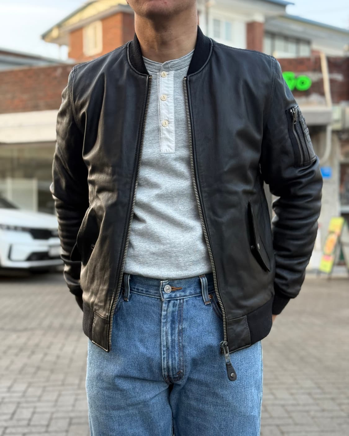 쇼트 램스킨 타입 MA-1 봄버자켓 L 상품이미지9