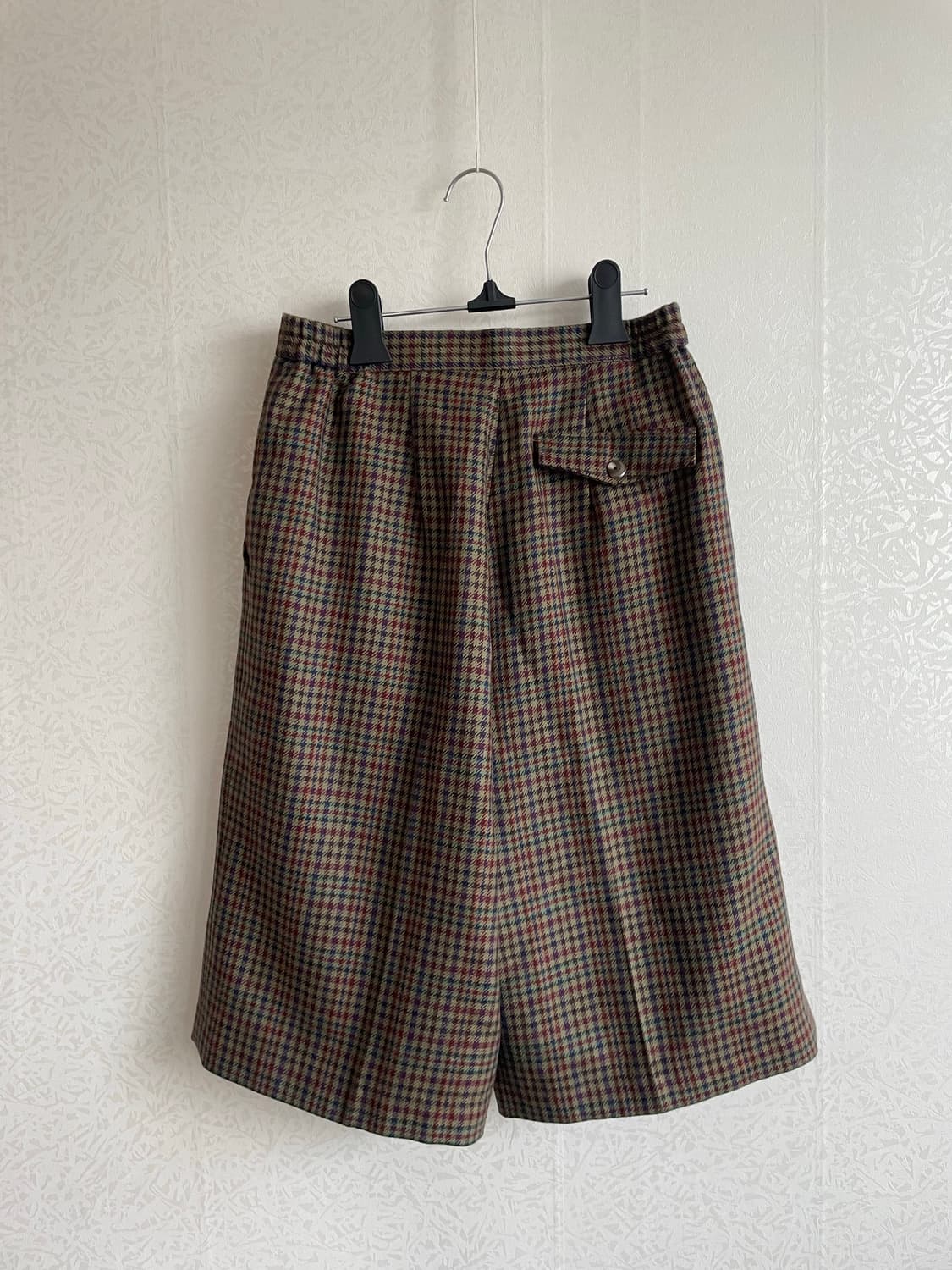 일본 빈티지 핀턱 와이드 체그 울 숏펜츠  상품이미지2