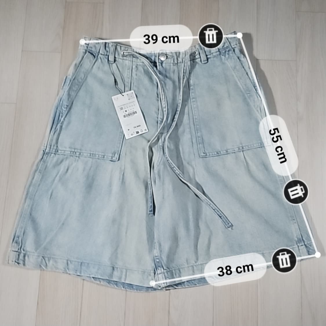 새제품 자라 빈티지 워싱 데님 버뮤다 배기핏 쇼츠 반바지 와이드 연청 상품이미지10