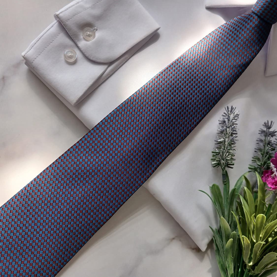 DAKS 닥스 실크 블루 체크 패턴 넥타이 8cm 새상품 E846 상품이미지5