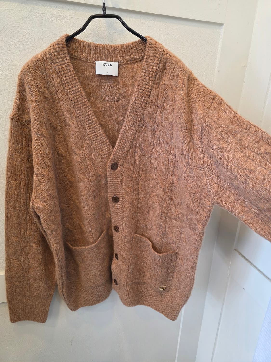 이코르 모헤어 브러쉬드 케이블 가디건 브릭 3 사이즈 상품이미지5
