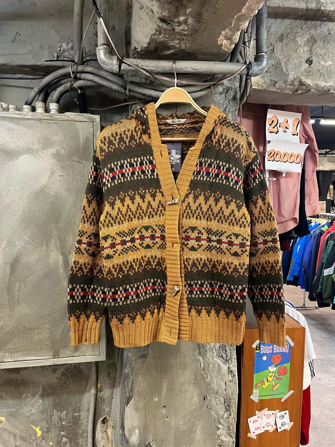 빈티지 노르딕 패턴 후드 가디건 카멜 M #csz2978 상품이미지1