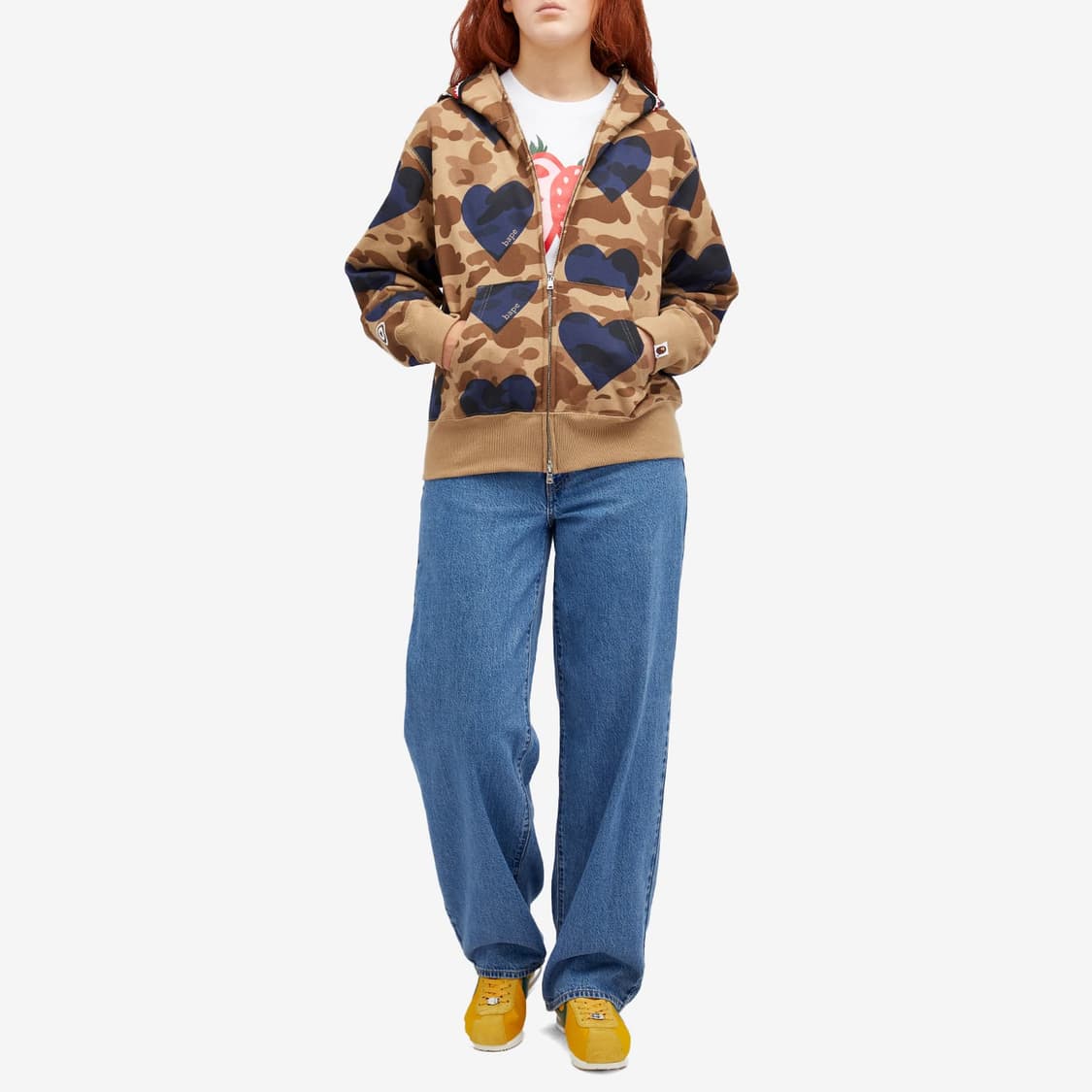 새상품 베이프 퍼스트카모 우먼즈 샤크후드 풀집업 브라운하트 S 상품이미지4