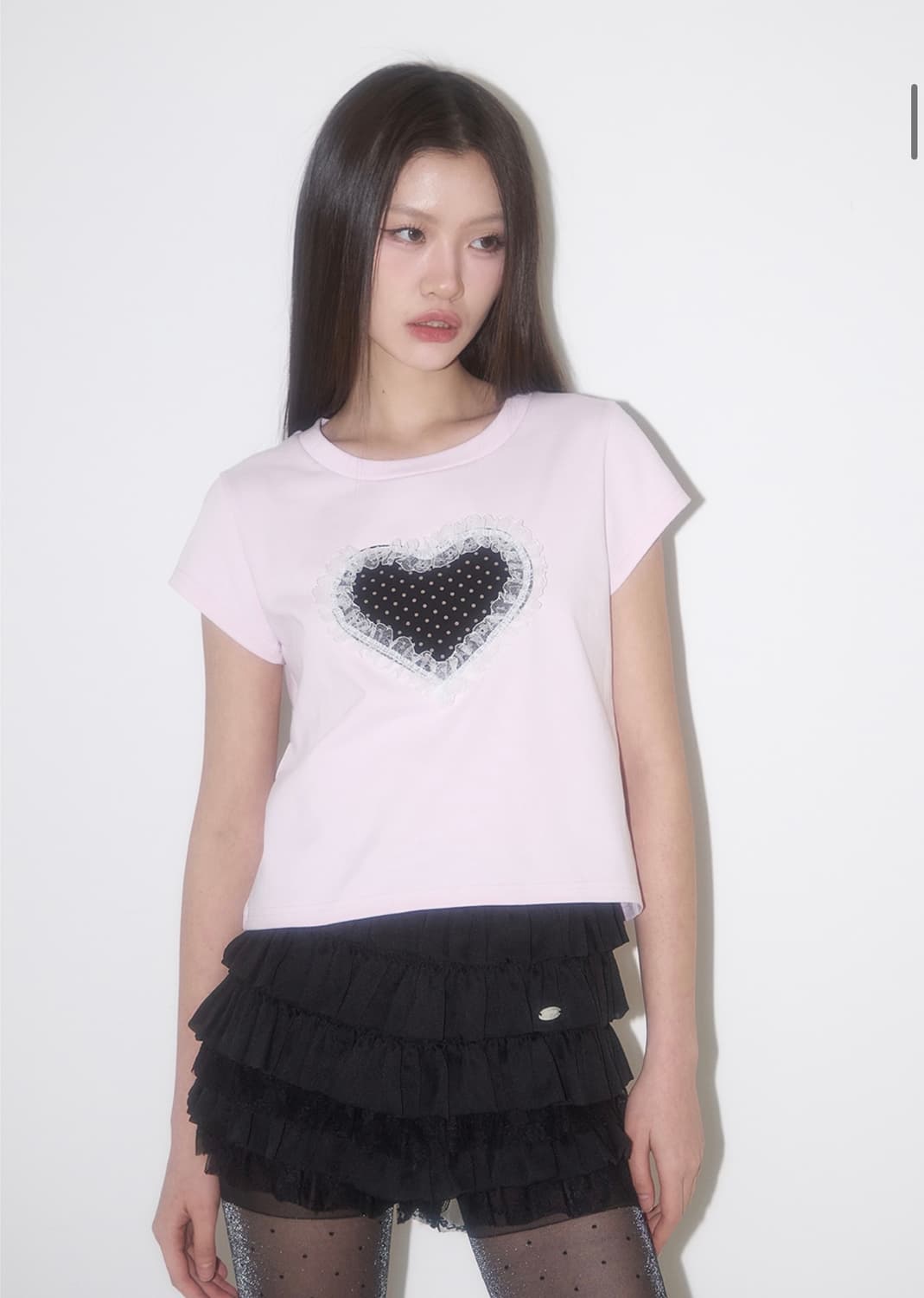 일리고 레이스 하트 도트 티셔츠 핑크 상품이미지1