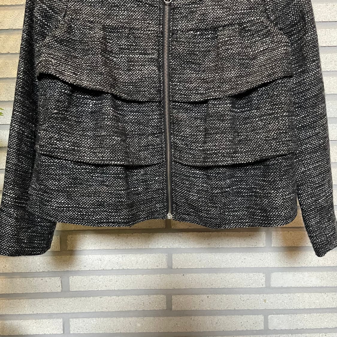 JPN VINTAGE 숏 트위드 집업자켓 이중 플랩 골드지퍼 디테일 블랙 상품이미지5