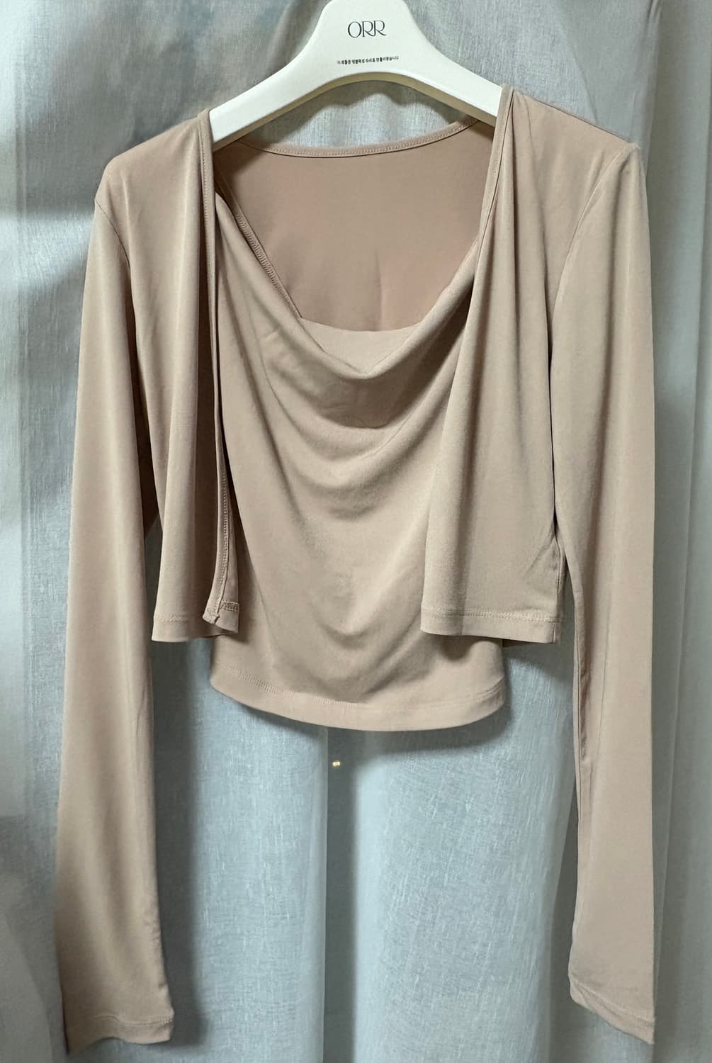 그레이스유 조조 슬리브리스 탑, 가디건 세트 - 베이지 상품이미지2