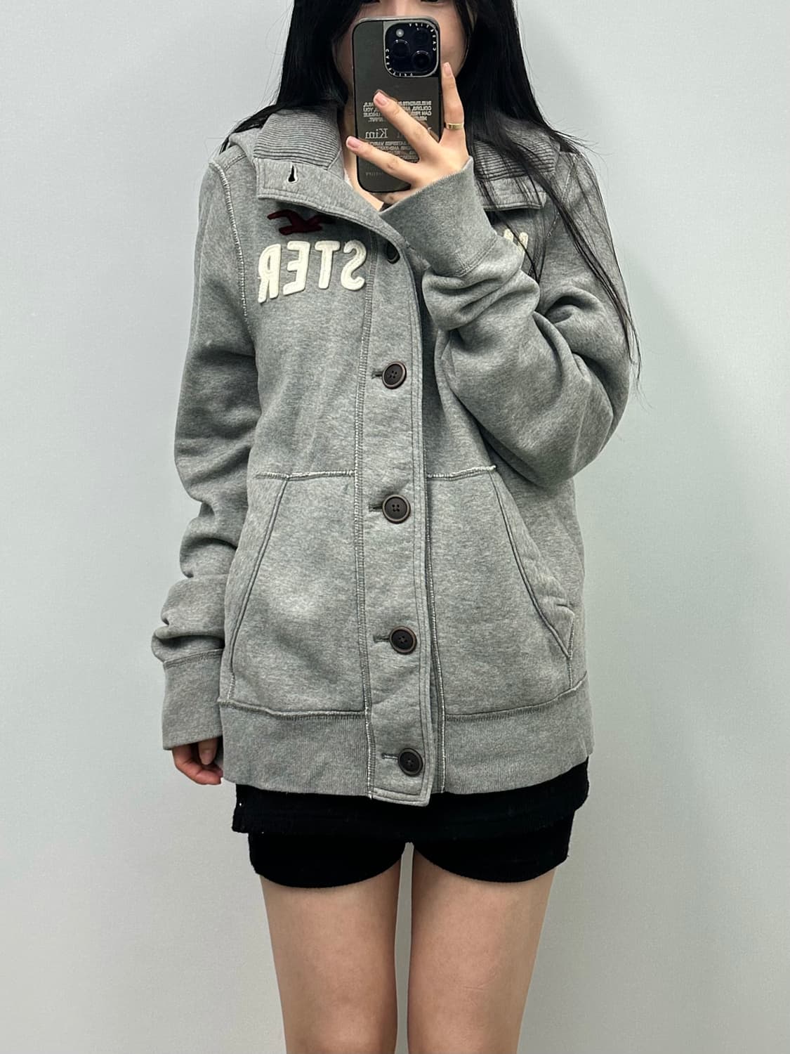 홀리스터 y2k 와투케 그레이 버튼 후드집업 상품이미지1