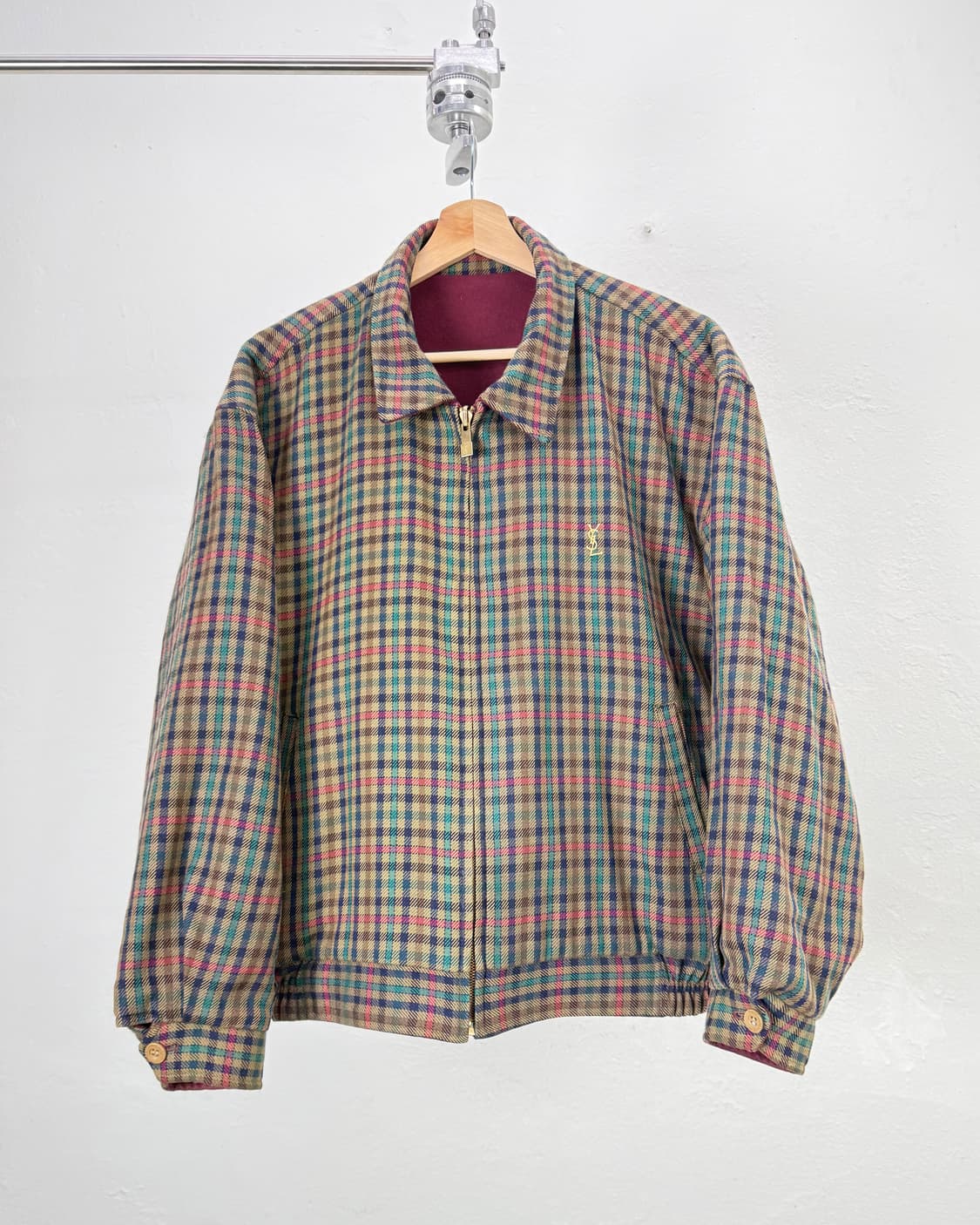 이브 생로랑 뿌르 옴므 리버시블 체크 버건 울 블루종 자켓 상품이미지2